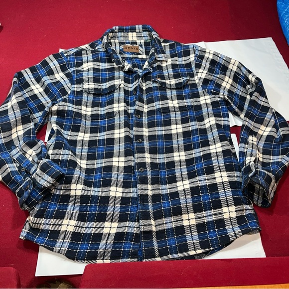 ORVIS Blue PLAID HEAVY Shirt JACKET WORK WEAR Pockets Flannel Shacket BUTTON LG - Picture 12 of 13